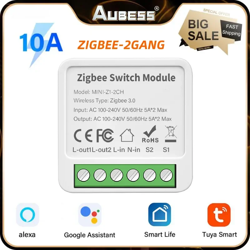 

Умный переключатель Aubess 1/2/3/4 CH 10A/16A Tuya DIY Zigbee