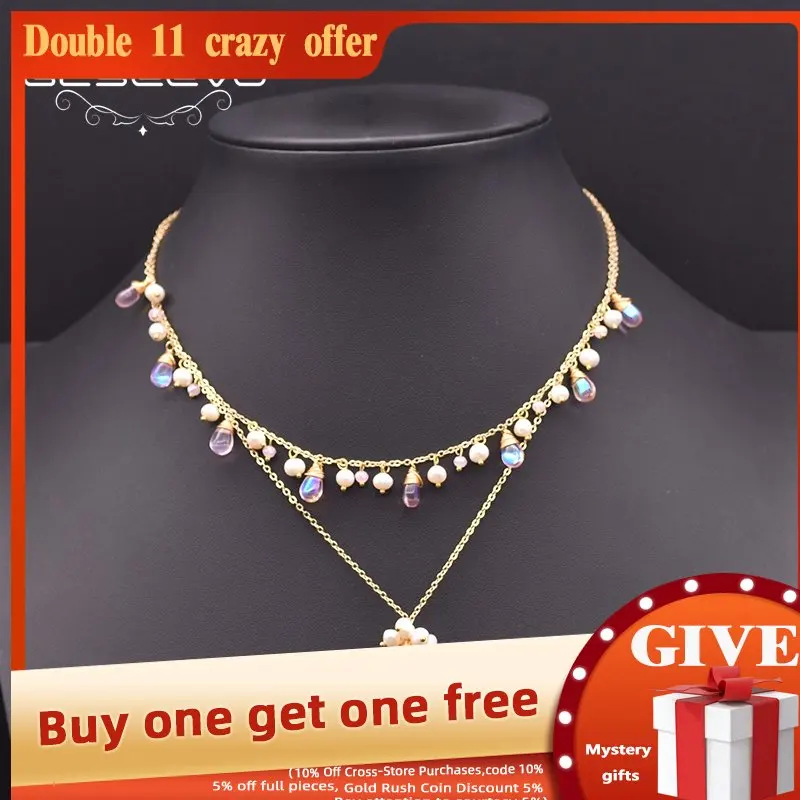 

Женское Ожерелье из натуральной кожи GLSEEVO, свадебный подарок, романтичные роскошные украшения ручной работы из двойного чешского стекла ...