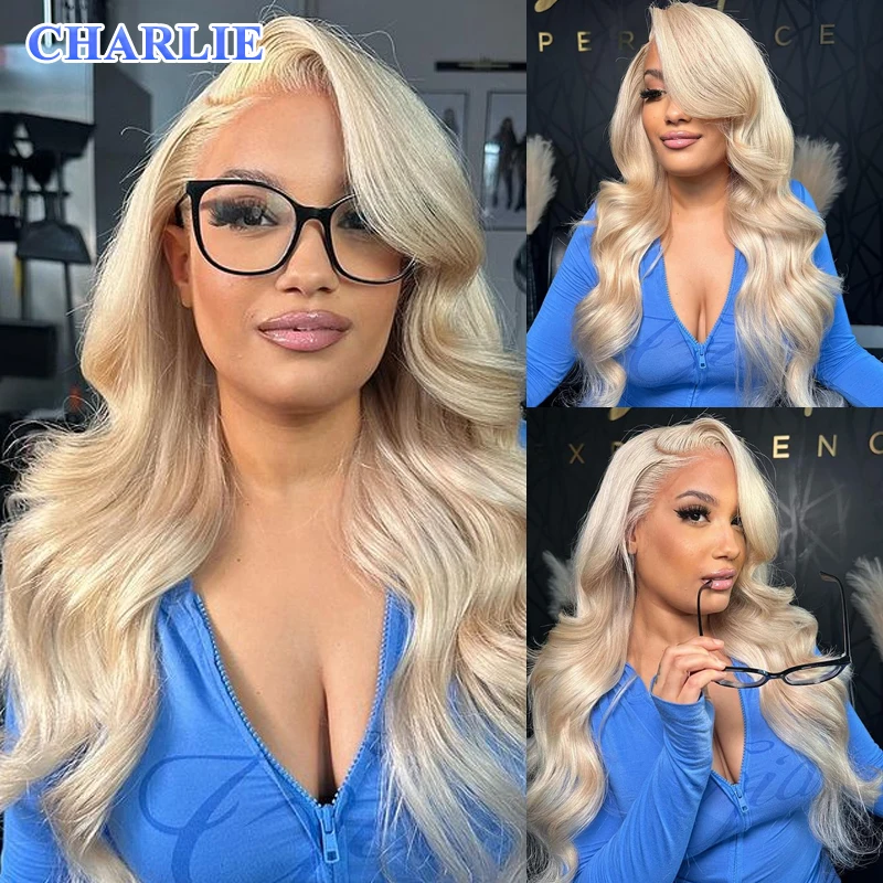 613 блондинка 13X4 объемная волна прозрачные парики спереди синтетические волосы