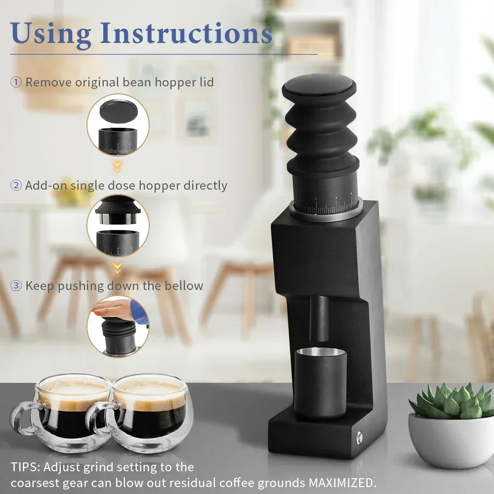 VS3 Coffee Bean Grinder Machine Electric Portable Household with Single Dose Hopper Cleaner Silicone Bellow