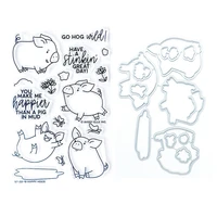 new 2022 metal cutting dies for paper making clear stamps happy hogs cute pig scrapbooking embossing frame card set