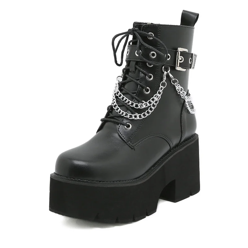 

Женские ботильоны на платформе, черные готические ботинки из искусственной кожи с пряжкой, Женская обувь в стиле панк, женские короткие ботинки на массивном каблуке