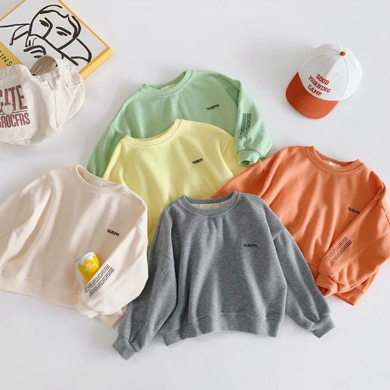 

WLG Spring Girls Hoodies Kids Letter Printed O-neck Long Sleeve Beige Yellow Gray Orange Hoodie Baby Casual Sweatshirt 1-6T