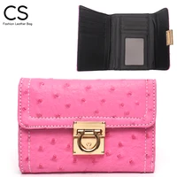 cs luxury brand women genuine leather wallet original fashion ostrich pattern cowhide purse multi pockets money bag cardholders
