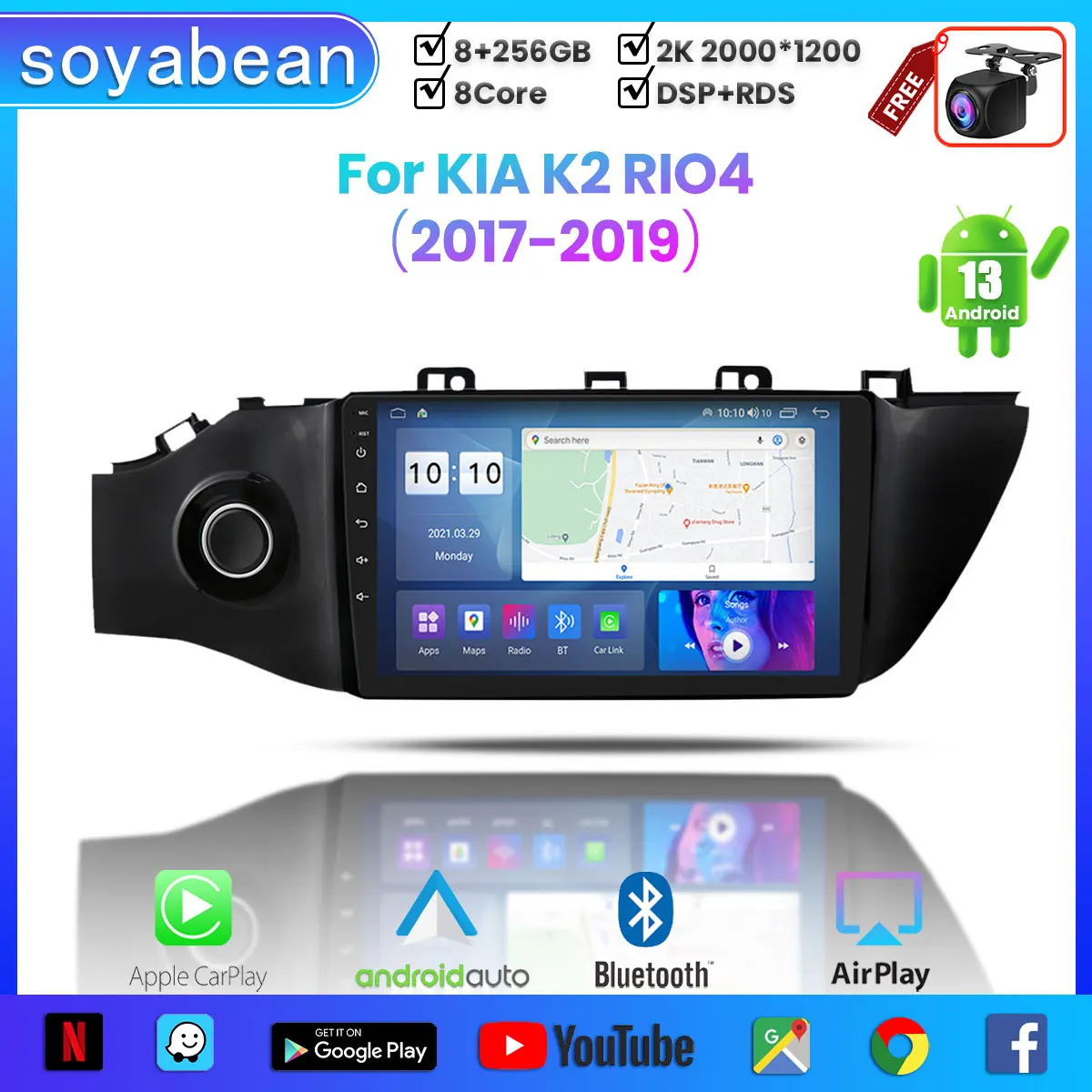 

Android 13 Car Radio for KIA K2 RIO 4 2017-2019, 9inch 2K Multimedia Player with 4G Carplay & 2Din GPS Navigation.