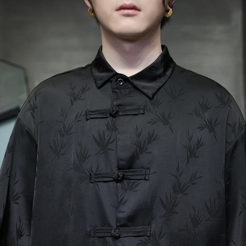 Мужская летняя жаккардовая винтажная свободная повседневная рубашка с коротким