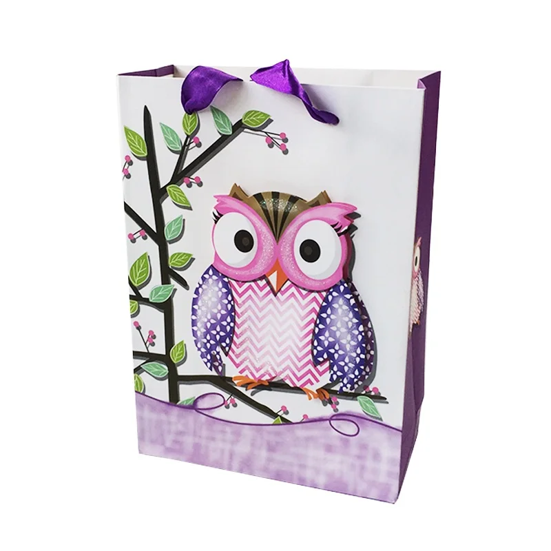 10Pcs/lot 18*25*8cm Upscale Multifunction Paper Bags With Ribbon Handle 3D Owl Lovely Recyclable Environment-friendly Gift Bags images - 6