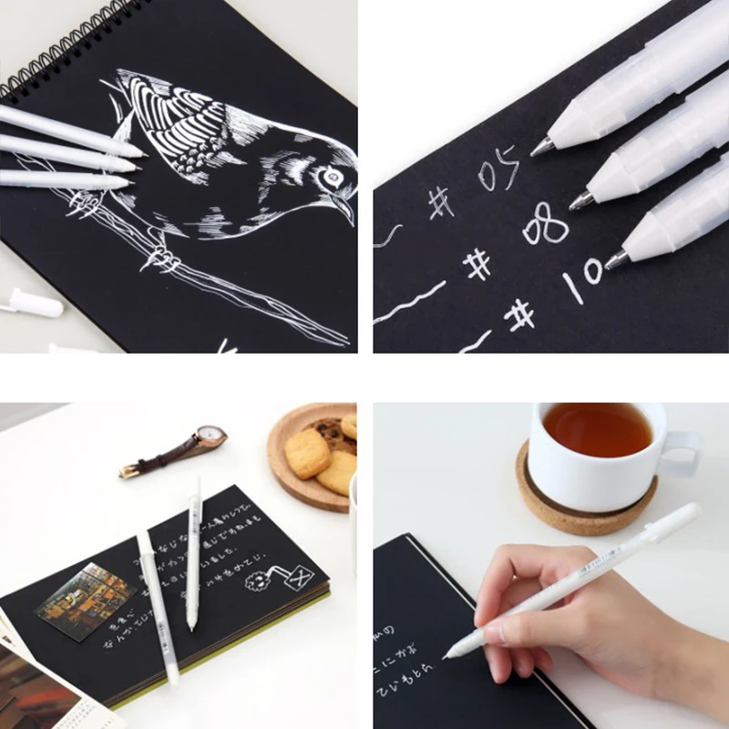 1pc Gelly Roll Gel Pen White Color 0.5mm 0.8mm 1.0mm High Light Marke Pen Black Cardboard Art Painting Pen White Line Pens images - 6