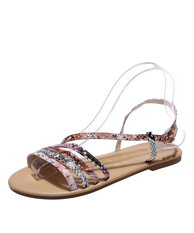 

European and American Large Size Sandals Women 2022 Summer New Flat-bottomed Thin Strap One-word Buckle Fashion Women's Sandals