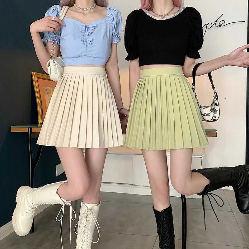 

High Waist Women JK Pleated Skirt Women Summer A Line Korean Japan Student Dancing Skirt Fashion Black Sweet Girls Skirts New