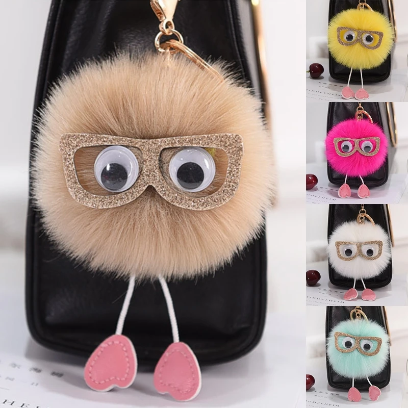 

Soft Cute Faux Rabbit Fur Ball PomPom Glasses Car Pendant Handbag for KEY Ring C