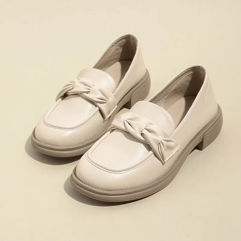 

Soft Soled Small Leather Shoes for Women In Spring 2023, Flat Sole Single Shoe, Round Toe Thick Sole Thick Heeled Lefu Shoes