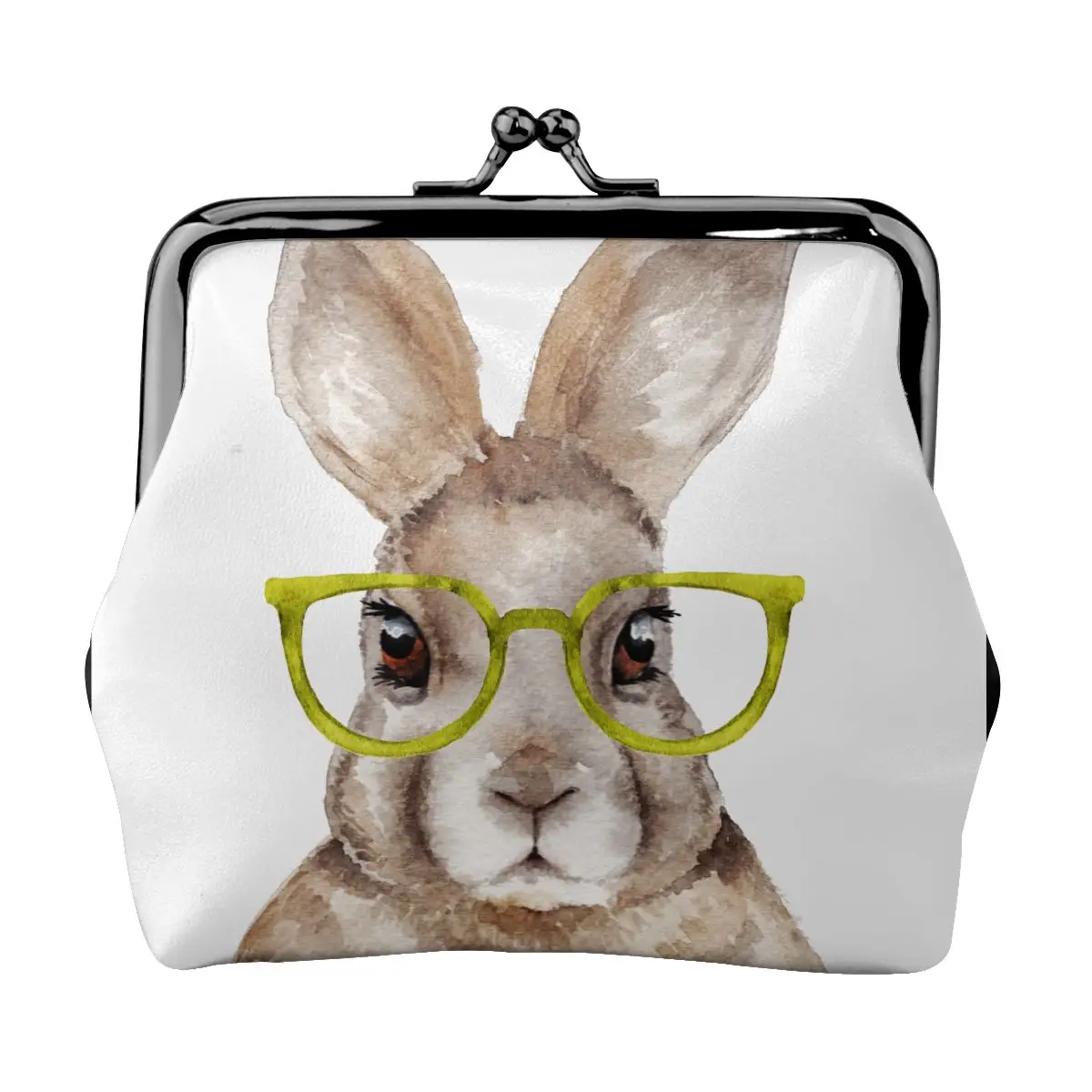 

Watercolor Portrait Of Rabbit Funny Hare With Glasses Mini Small Wallet Change Bag Coin Purse Money Bag Key Earbuds Storage Bag