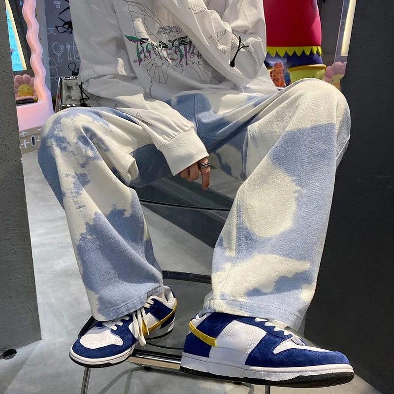 Tie-dye Jeans Denim Pants Men's Jeans for Men Streetwear Jean Baggy Man Male New Oversize Trendyol Mens Wide Men´s Boys Clothing