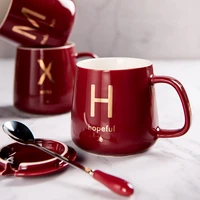330ml european style ceramic coffee mug luxury gold painted water cup letter mug milk oatmeal tea cup with handle