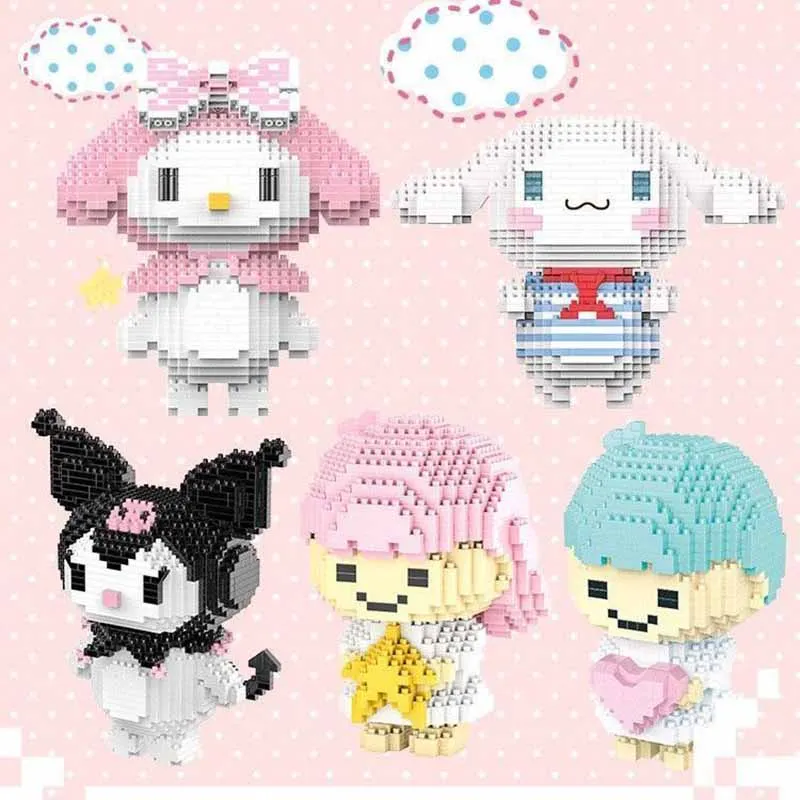 

Sanrioes аниме Melody Kuromi Cinnamoroll, маленькие строительные блоки, мультяшная Сборная модель животного, развивающая игра, графические игрушки, подарк...
