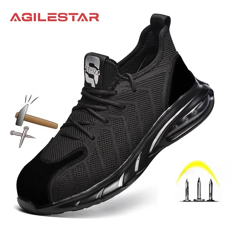 

[AGILESTAR]Breathable Work Shoes For Men Indestructible Safety Boots Male Anti-smashing Steel Toe Cap Shoes Work Sneakers Shoes