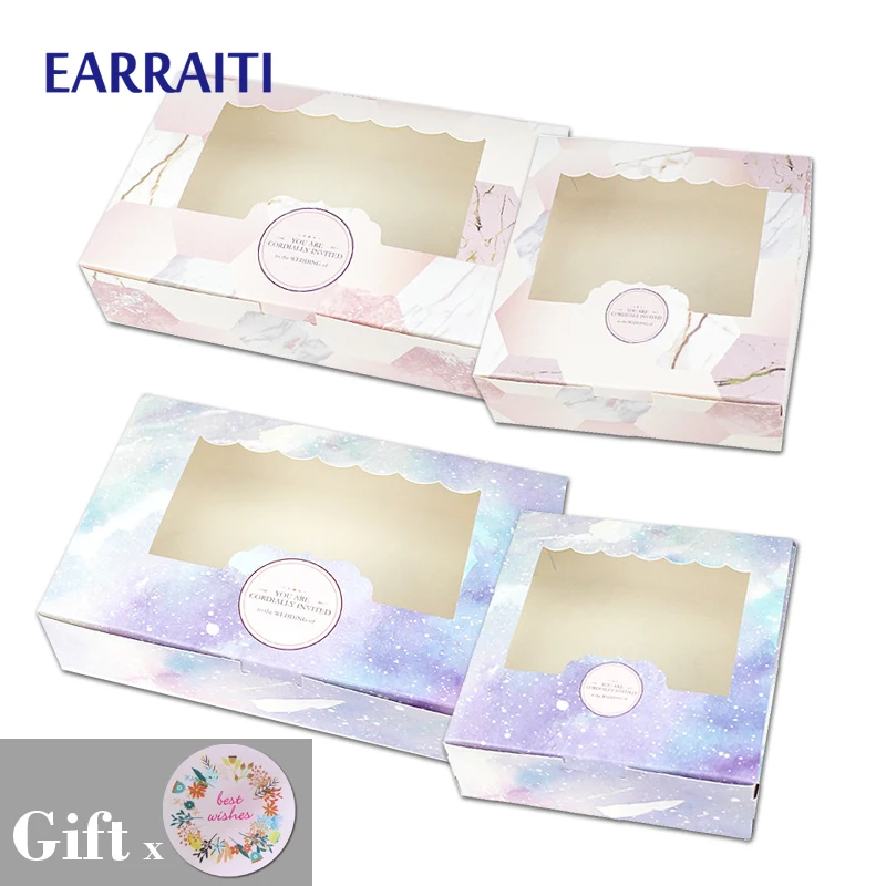 

20/50PCS Paper Gift Box With Pvc Window Wedding Party Favors Boxes Food Package Candy Cookies Galaxy Star Marble Cardboard