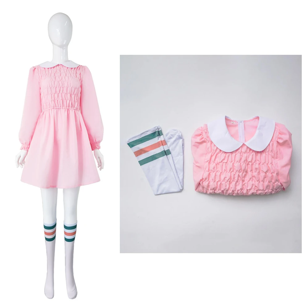 Things 11 Eleven Cosplay Costume Women Pink Dress Outfits Halloween Carnival Suit