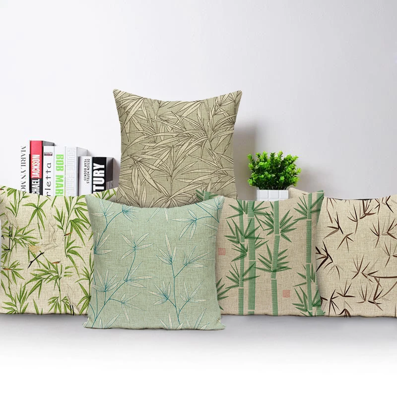 

Nordic Cushion Cover Bamboo Leaves Print Pillow Covers Fresh Sofa Car Home Decor Throw Pillows Case Green Leaves Cushion Case