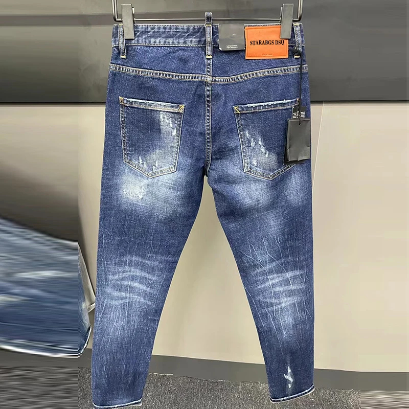 2022 Starbags DSQ fashion Chic High street slim feet splice ripped denim pants men