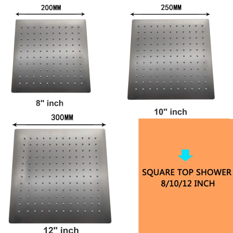 Ультратонкий набор для душа из нержавеющей стали 304 8/10/12 дюймов квадратный