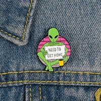 creative alien need to get home backpack brooch enamel pins metal brooches for women badge pines metalicos brooch accessories
