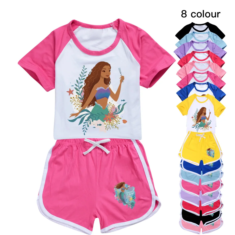 

the little mermaid Toddler Clothes Summer Pajamas Kids Cotton Short Sleeve T Shirt + Shorts Costume Girls Sportswear Set