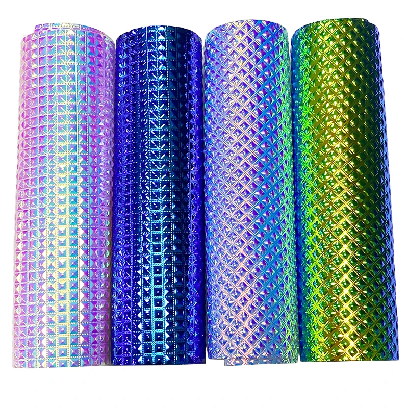 

XHT Pattern Design Dichroic Metallic PU Holographic Embossed Faux Leather Fabric Sheet for Bag/Handbag/DIY Accessories