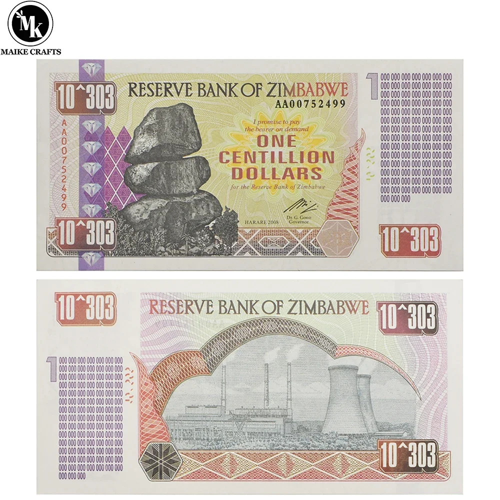 Банкнота в долларах Зимбабве на один сантиметр с защитой от ультрафиолета
