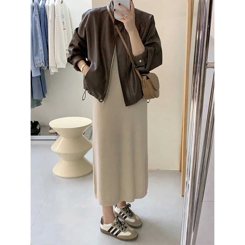 Muars Paris Fancy Hong Kong Sle Short Leather Coat Female Early Autumn Versatile Fashion Small Man Motorcycle Jacket