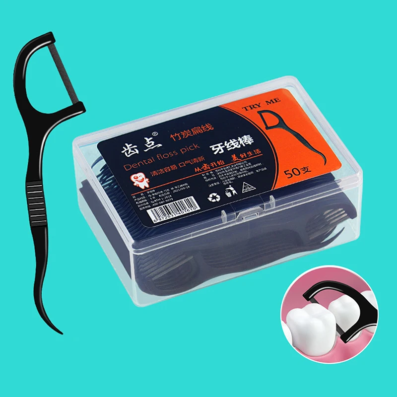 Плоская зубная нить 50 шт. бамбуковый уголь межзубная щетка зубочистка чистка