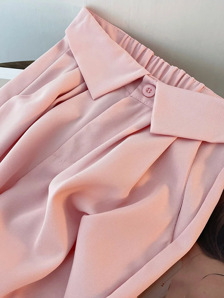 Женские повседневные драпированные брюки розовые широкие с высокой талией