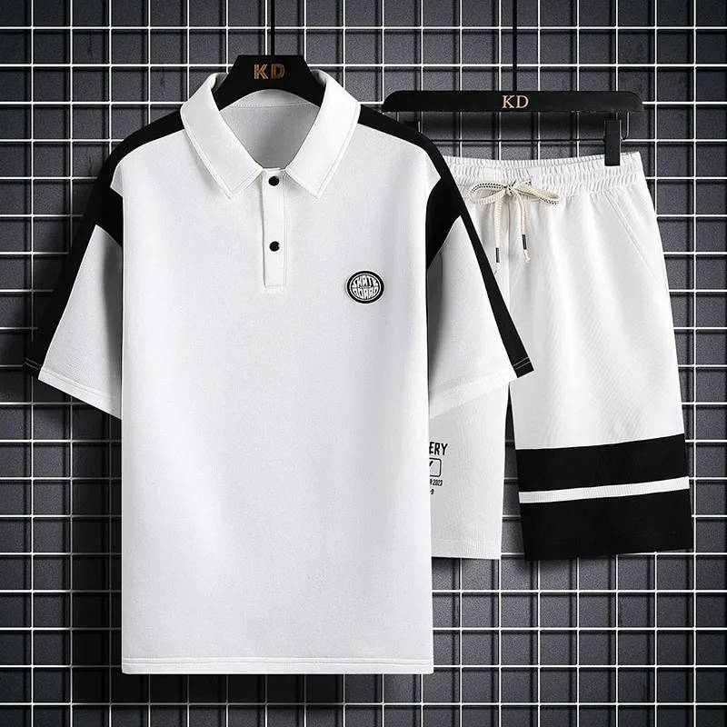 Japanese Style Waffle Casual Sports Suit Men's Summer Trendy Polo Shirt Short-Sleeved T-shirt Loose Shorts Two-Piece Suit