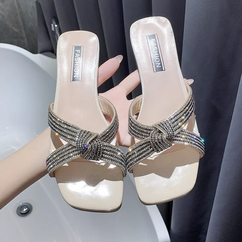 

Women's Slippers Transparent Vamp Rhinestone Embellishment Fashion Open Toe Sandals Sexy Slippers Women Shoes Slippers Women