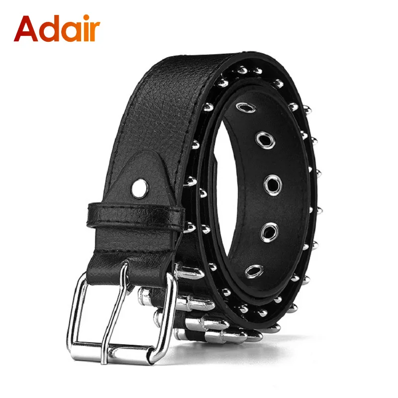 

Lady Leather Studded Gift Man's Goth Rock Wild Classy Fashion Women and Man Punk Black Belts Hollow Bullet Jeans Men Belt HQ229