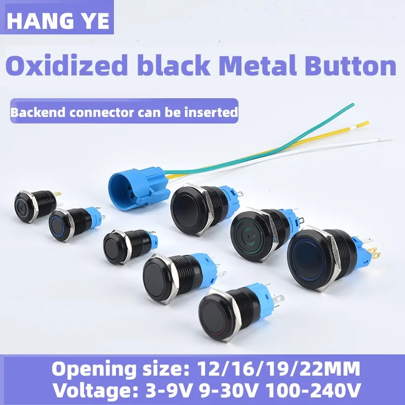 

12mm/16mm/19mm/22mm Oxidized Black Metal Button Switch Waterproof Instantaneous Reset Self-Locking Power Supply 5V6V12V 24V 220V