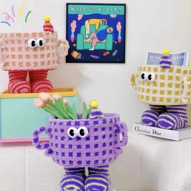 

Cute Cartoon Hand-woven Storage Basket Baby Supplies Storage Box Cosmetics Jewelry Sundries Underwear Storage Basket Kawayi