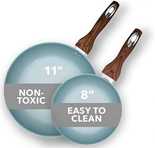 

Chef 8\u201D and 11" Frying Pan Set | Pure Aluminum Nonstick Frying Pan Set With Easy Clean Ceramic Coating | Soft Touch Sta Pla