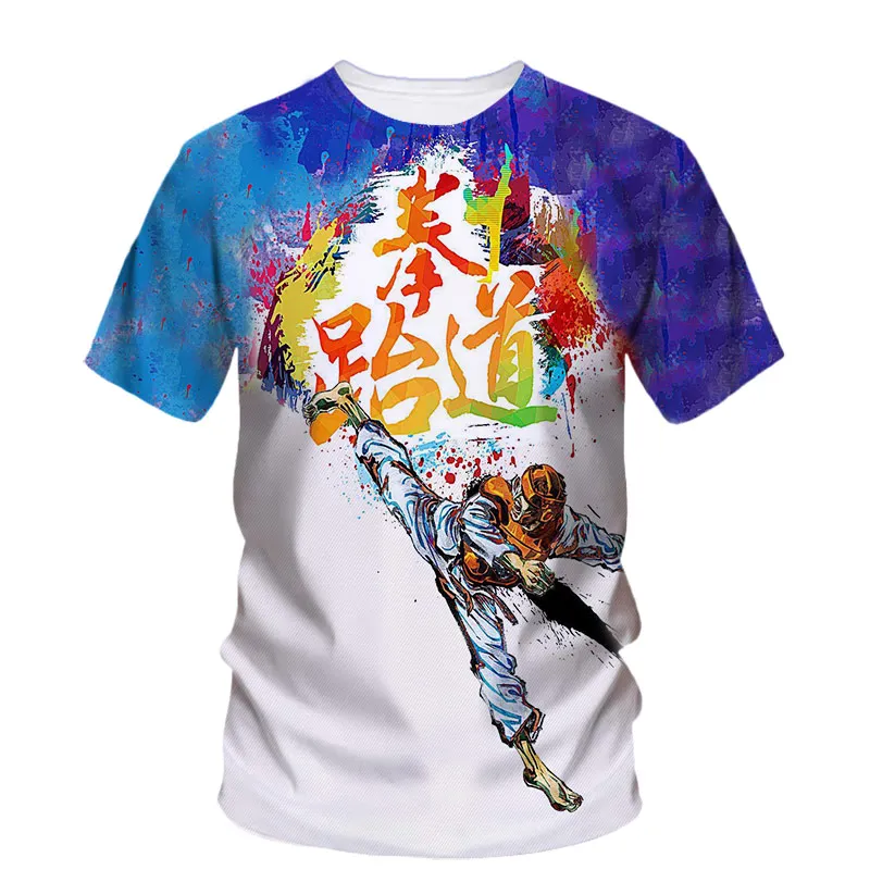 

New Taekwondo Men's T-Shirt Customized Quick-Drying Martial Arts Sanda 3d Graphic Tough Man O-Neck Short Sleeve Outdoor Clothing