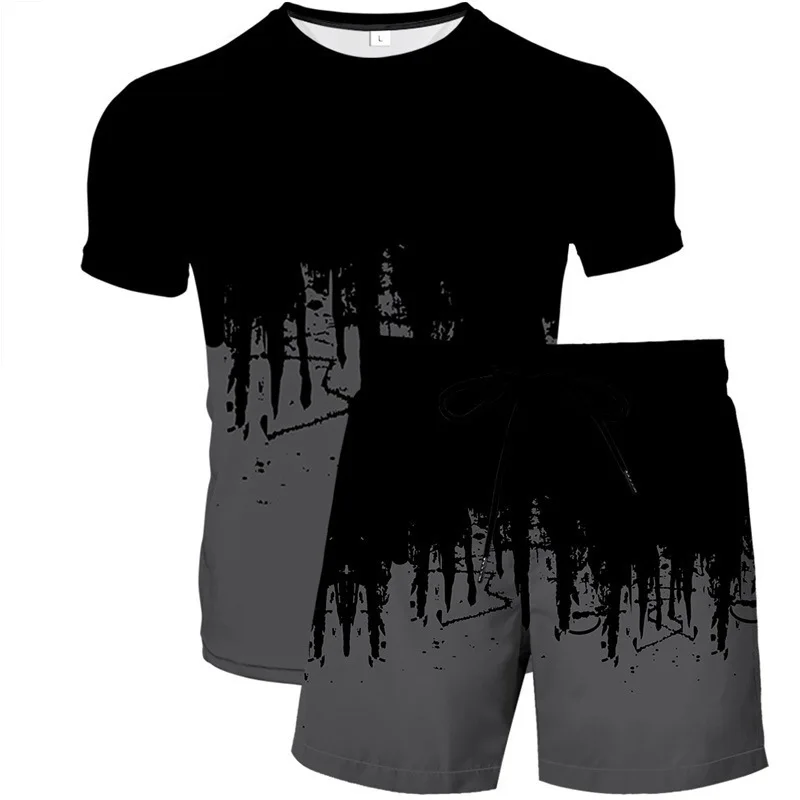 2023 Summer Men's 3D Printing Short Sleeve Shorts Two Piece Abstract Painted Comfortable T-shirt Set Men's and Women's Leisure T