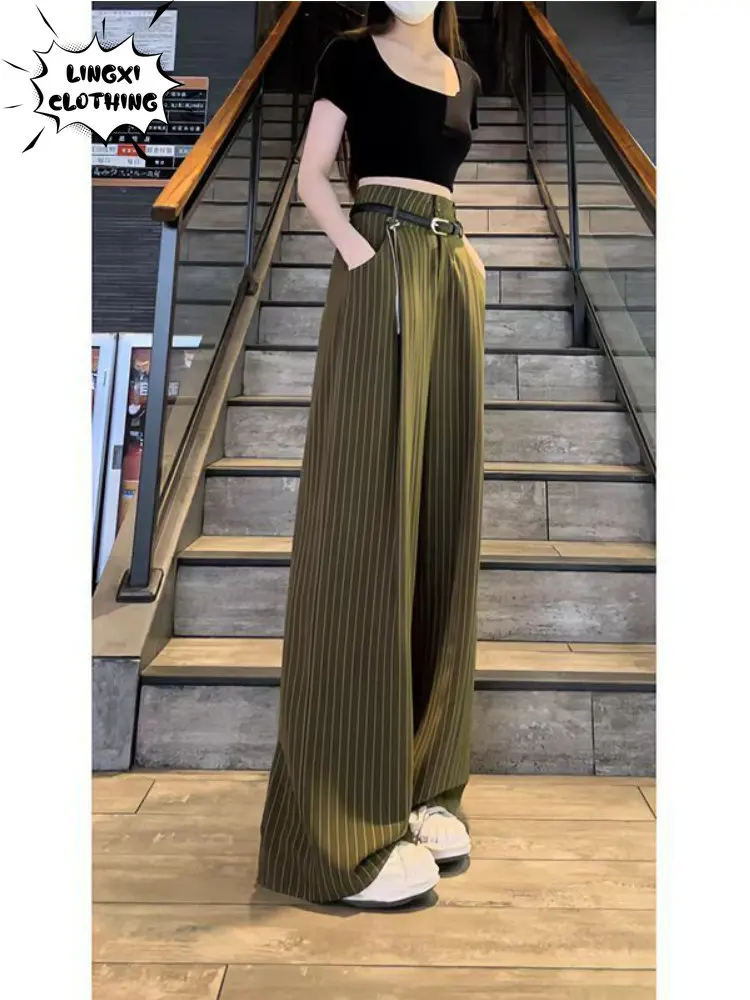 Striped Suit Pants 2023 Summer New Korean Women's Clothes Draped Casual Pants Straight Leg Loose High-waisted Wide-leg Pants