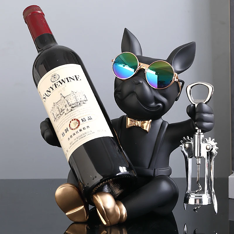 ERMAKOVA French Bulldog Wine Rack Decoration  Wine Holder Dog Butler Bottle Seat Design Statue Table Resin Decoration Sculpture