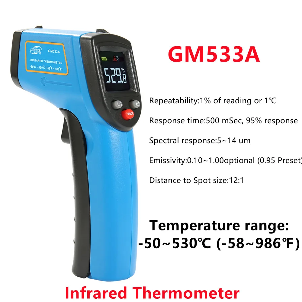 5PCS -50~530℃ Infrared Thermometer GM533A Laser Non-Contact IR Thermal Imaging Camera Handheld Industrial Electronic Thermometer