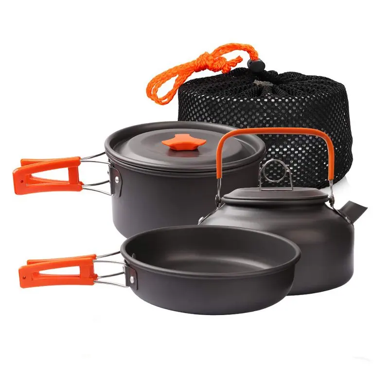 

Lightweight Non-Stick Cookware Mess Kit Pot Pan Kettle Set for Camping, Backpacking, Outdoor Cooking and Picnic - All-In-One Por