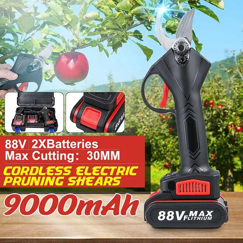 88VF Electric Cordless Pruner Pruning Shear 9000mAh With 2PC Lithium-ion Battery Efficient Fruit Tree Bonsai Pruning Cutter