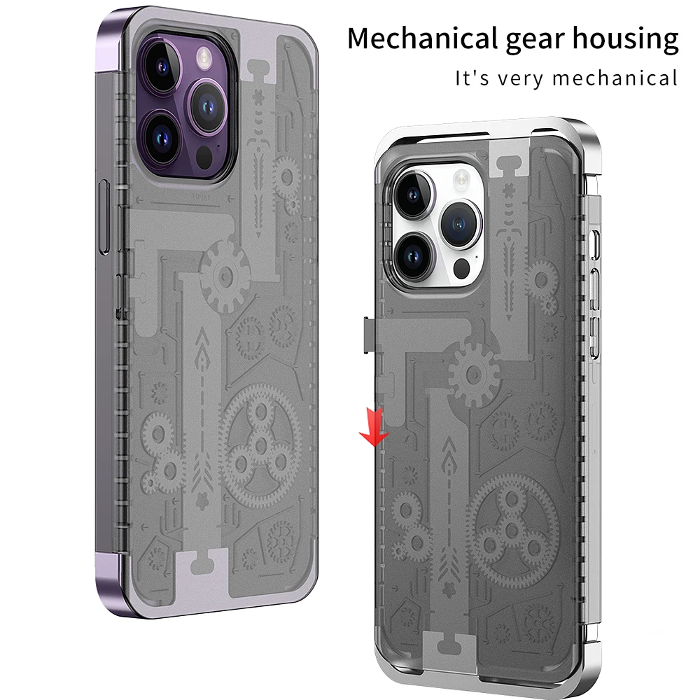 Suitable for iPhone 13/13 Pro/13 Pro Max/14/14 Pro Max/14 Pro cool high-grade metal gear mobile phone case.