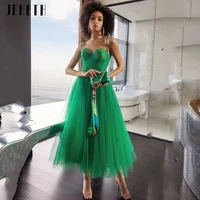 jeheth elegant green sweetheart short prom dresses 2022 a line tea length spaghetti strap vestidos de noite evenig party gowns