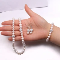 natural pearl irregular potato bead necklace bracelet earring for jewelry making accessories wedding gift party three piece set