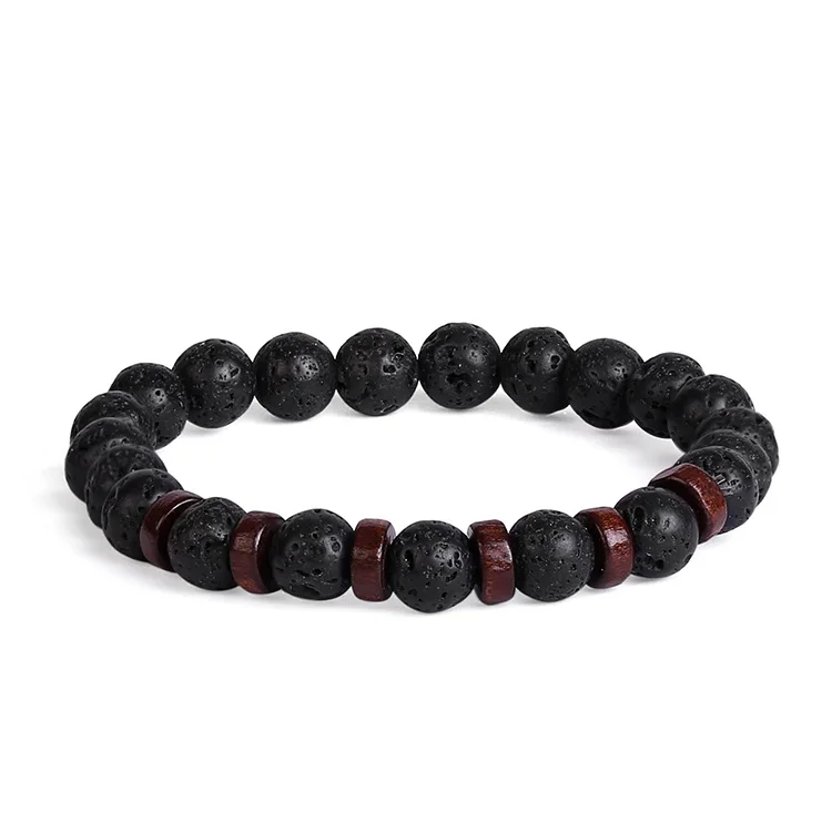 Модные Деревянные Бусины Из Натурального Камня Лавы Эластичный Браслет